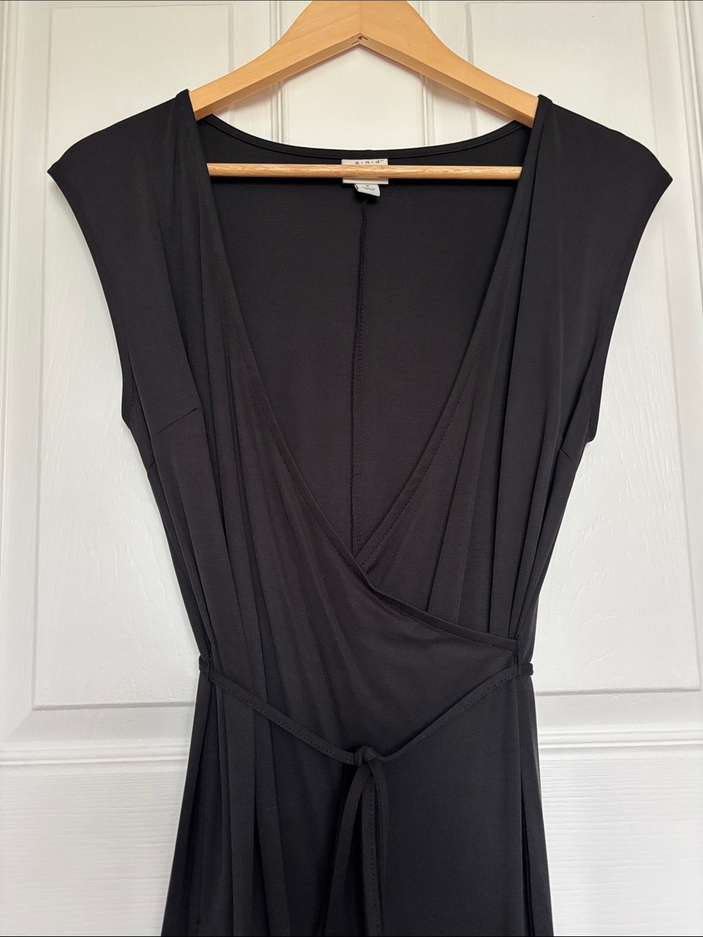 a new day Black Wrap Midi Dress with Tie Waist - Women's